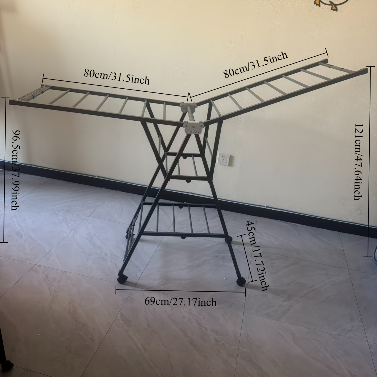 TEMU Nouveau Modèle 2026 Séchoir à Linge Extensible de 1,6 m à Niveaux, Séchoir à Linge Pliable et Autoportant à Niveaux en Acier et Plastique avec