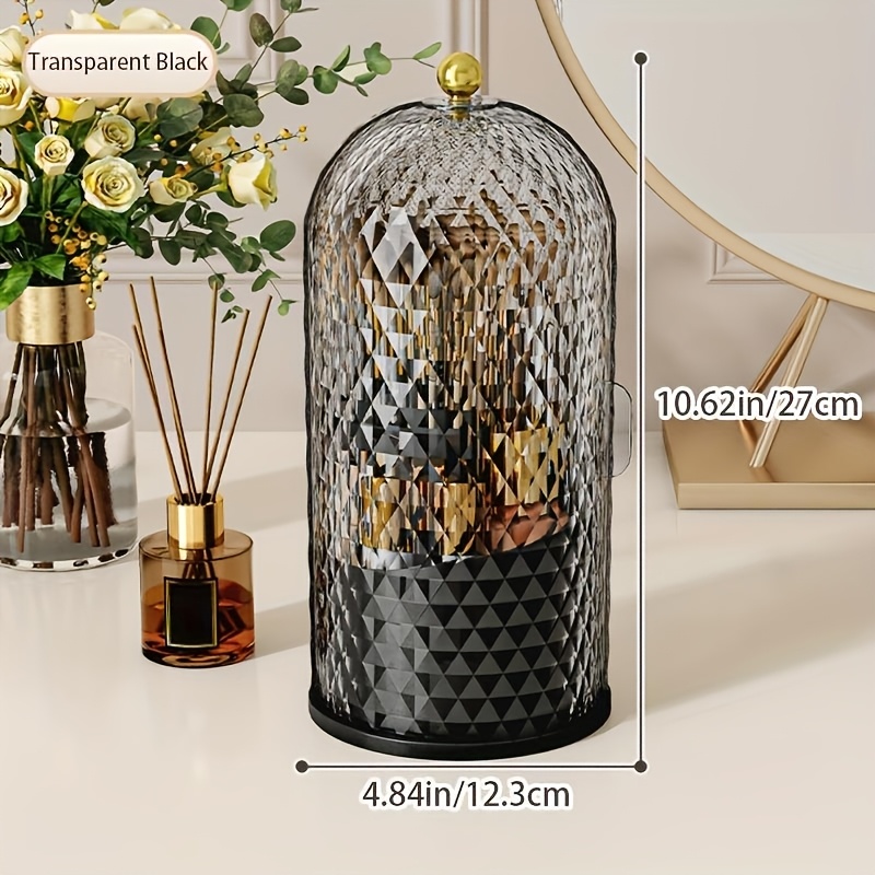 1pc rotating makeup organizer with cover waterproof dustproof plastic cosmetic storage box diamond   ideal for brushes skincare products office supplies   skincare product storage rotating storage dustproof cover makeup organizers storage Product details 3