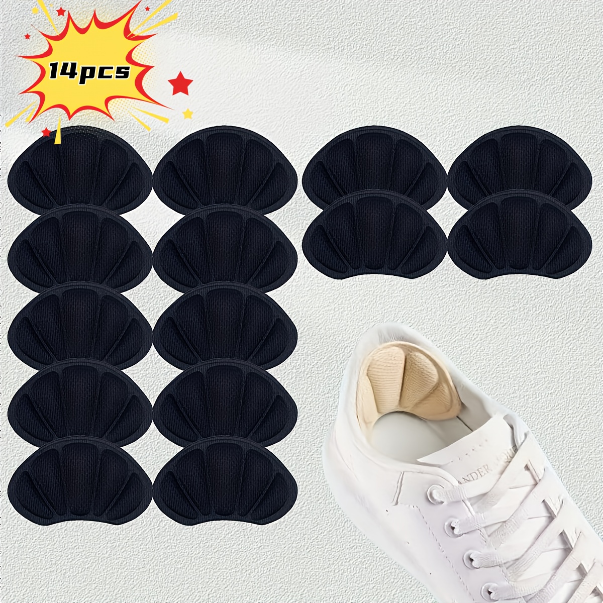 14pcs Memory Foam Heel Pads - 7 Pairs, Thick, Non-slip, Shock-absorbing Insoles, Suitable For High Heels, Breathable, Comfortable, And Form-fitting, In Black, White, Beige, And Gray