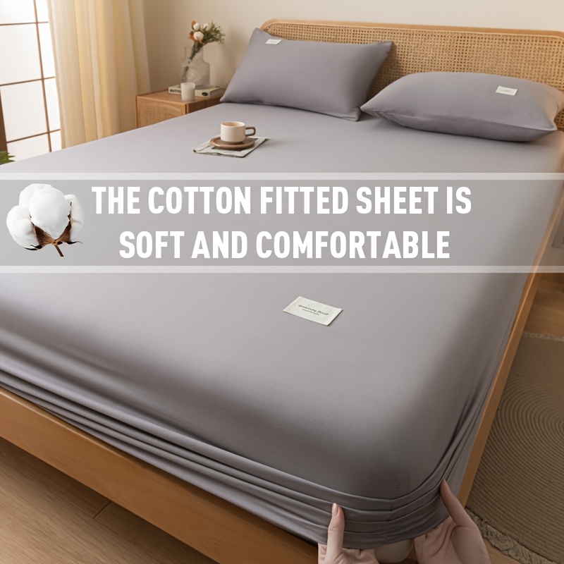 1pc Pure Cotton Fitted Sheet, Solid Color, Simple Design, Multiple Colors Available, Mattress Protector, Mattress Cover, Breathable and Comfortable, Skin-Friendly Fitted Sheet, Pillowcases Not Included, for Student Dorms, Bedrooms, Hotels, Bedding