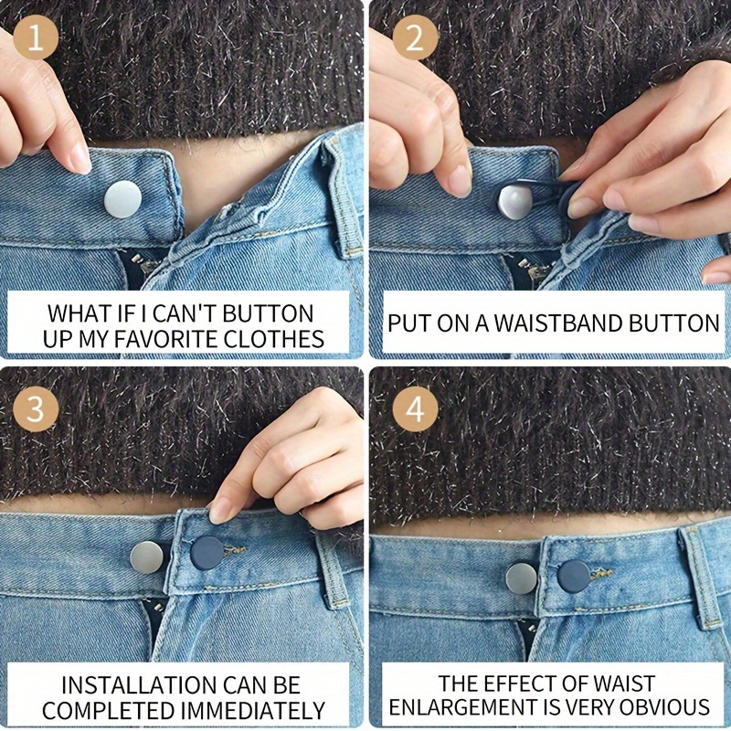 6-Pack Universal Fit Waistband Extenders, No-Sew Detachable Denim Button Extenders, Adjustable Elastic Waistband Buttons for Jeans, Casual Street Style, Plastic, for Daily Commute, College, Outings