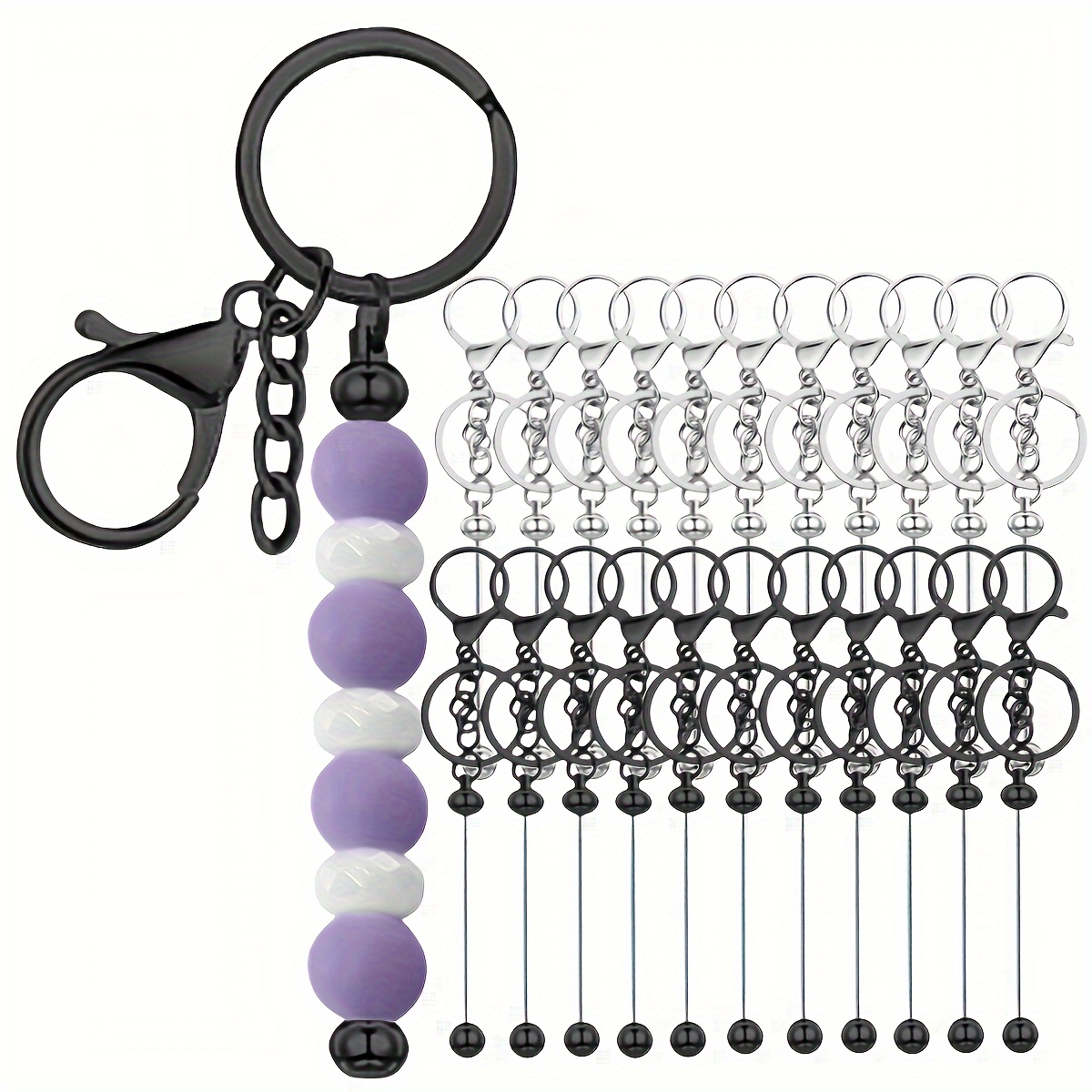 

22pcs Pucxobe Diy Beadable Keychain Kit - Metal Blanks With Purple And Black Beads, Charms For Jewelry Making, Ideal For Christmas & Valentine's Gifts, Beads For Jewelry Making, Pucxobe