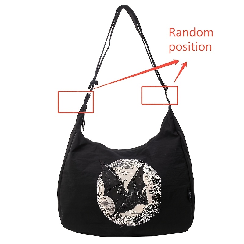 TEMU Hejuk Hip-hop Bat & Moon Print Large Capacity Crossbody Sling Backpack - Bat-themed Biker Satchel With Zipper Closure, Bag Suitable For, Travel,