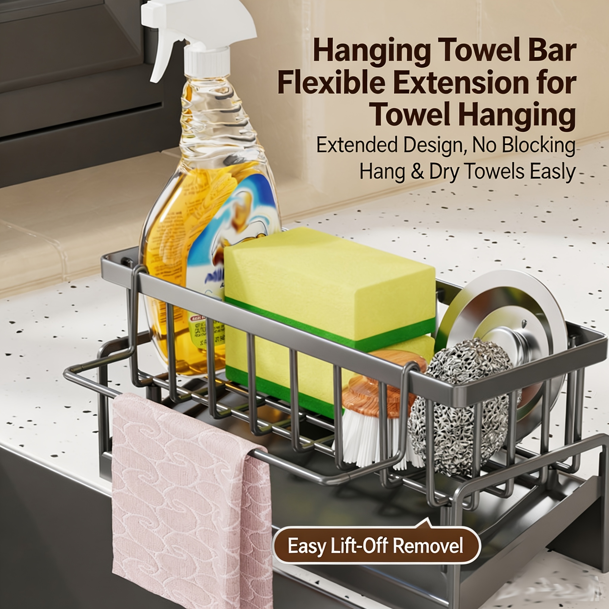 Multi-Functional Kitchen Sink Organizer with Towel Rack