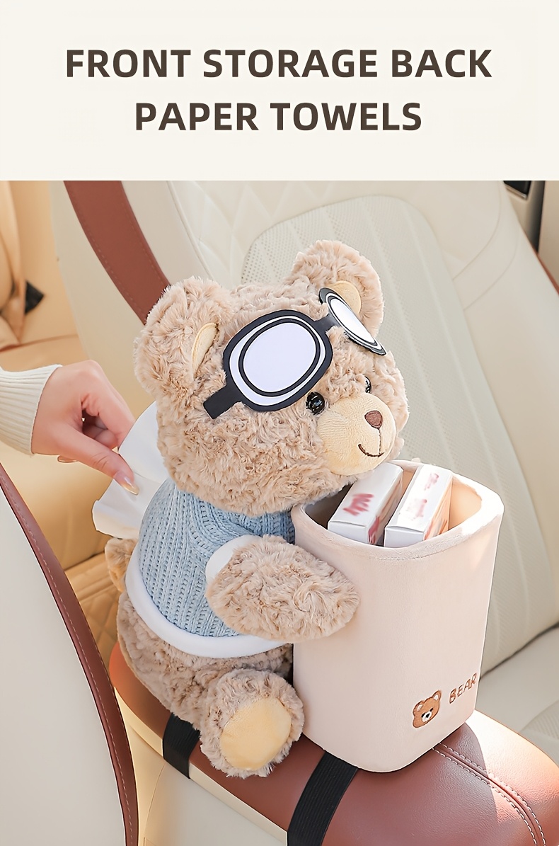 1pc cute car tissue holder trash in 1 car storage organizer car armrest storage for car interior accessories details 1