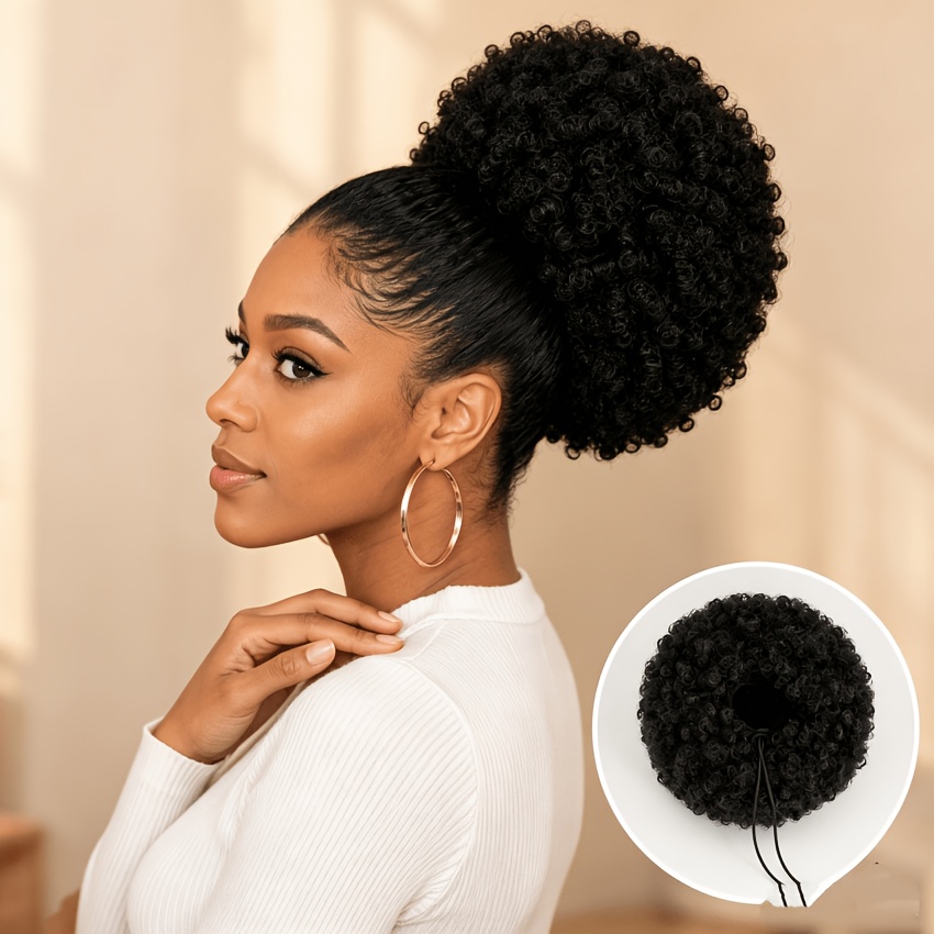 TEMU AOIFE Pièce de Cheveux Afro Bouffant Crépu et 8 Pouces - Perruque Synthétique Résistante à la Chaleur en Queue de Cheval avec Cordon de Serrage,