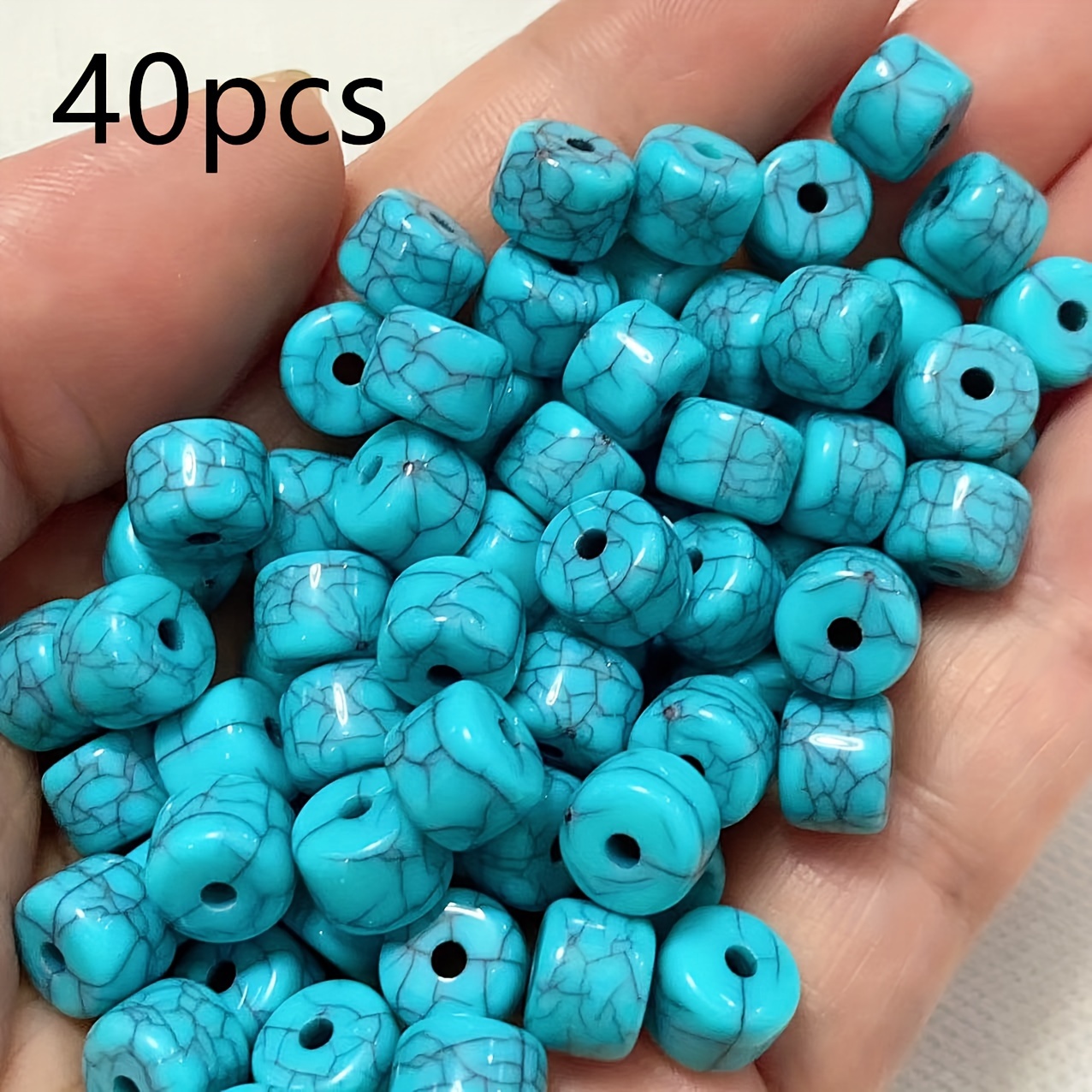 Image of 40pcs 8.5*6.5mm Handmade Turquoise Blue Pattern Round Beads For Bracelet Necklace Earrings Craft Jewelry Accessories