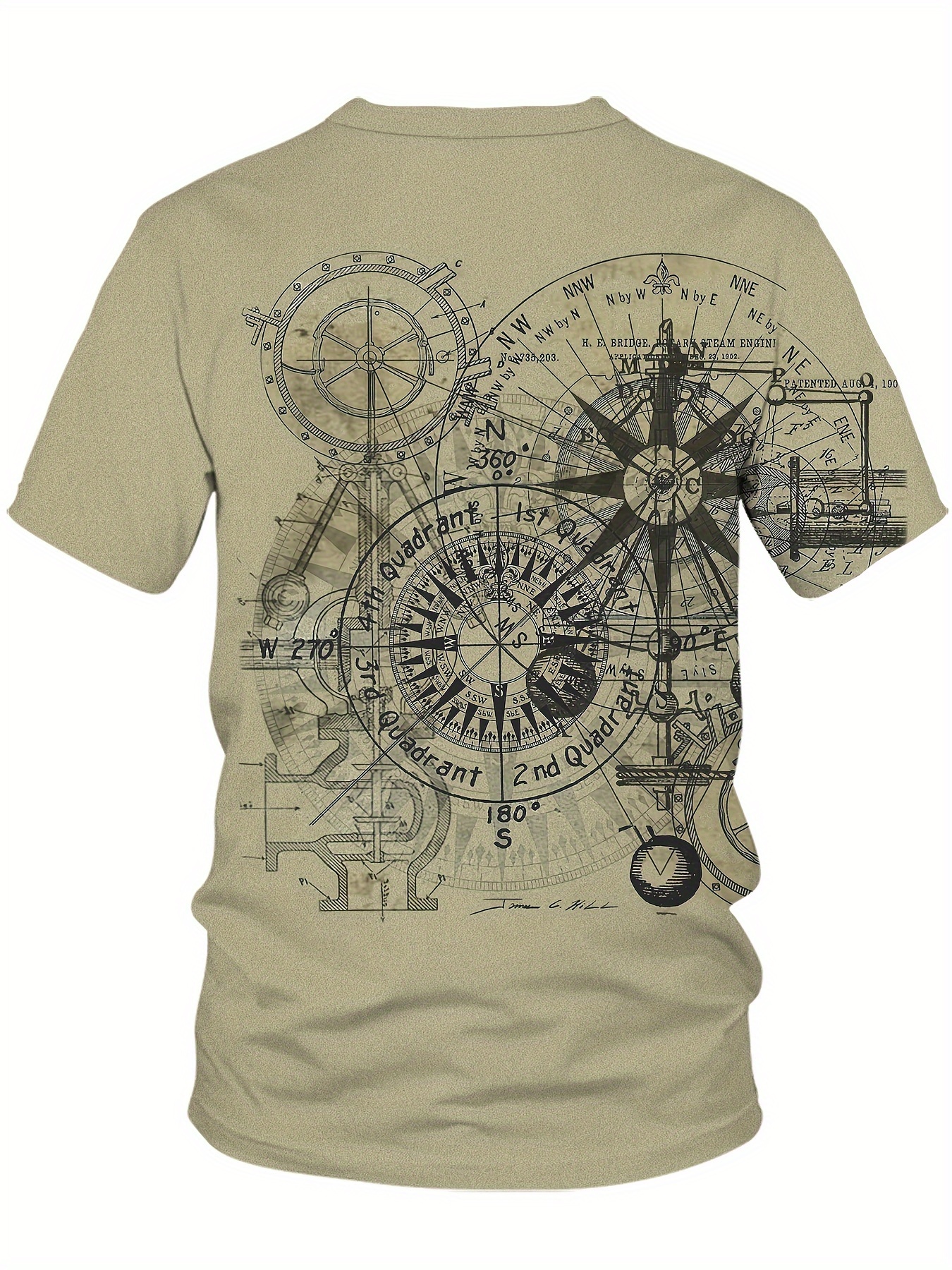 HXMRBY Men's 3D Compass & Nautical Graphic T-Shirt - Light Green Casual Short Sleeve Tee with Digital Print, Breathable Summer Outdoor Shirt, Machine Washable Regular Fit, Sea T Shirt, Everyday Fashion, Modern Design, Durable Material, Printed Top, Urban Style, PLUS SIZE
