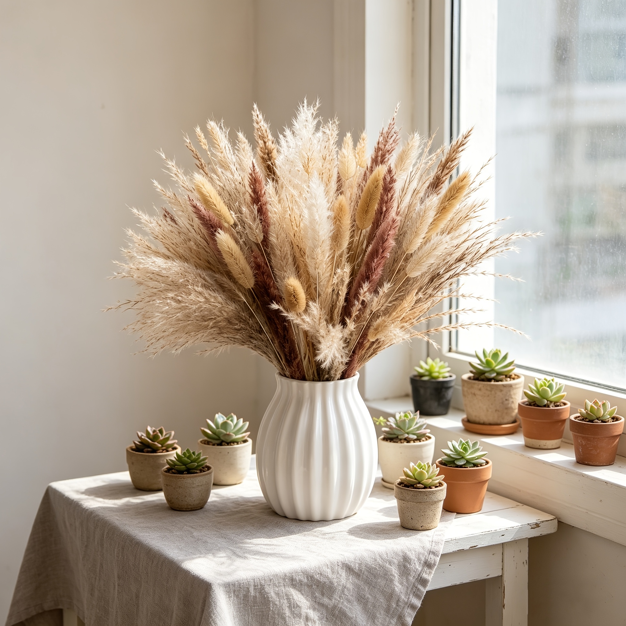 Image of A Bundle Of Handcrafted Artificial Warm Neutral Mixed Plume Stems. Faux Flowers Weddings, Father's Day, Halloween& Decor. Vase Centerpieces, Table Arrangements& Home Decor(vase Not Included).