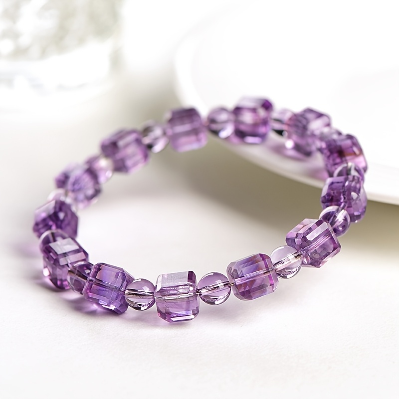 Natural Amethyst Cubic Sugar Beaded Bracelet, Elegant Gift