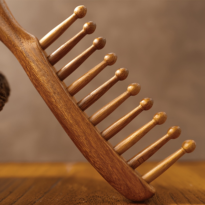 TEMU Long Hair With A Wooden Wide-tooth Comb - It Provides Scalp Massage And Detangling, Promotes , Features A Smooth Polished Surface, Has A , And