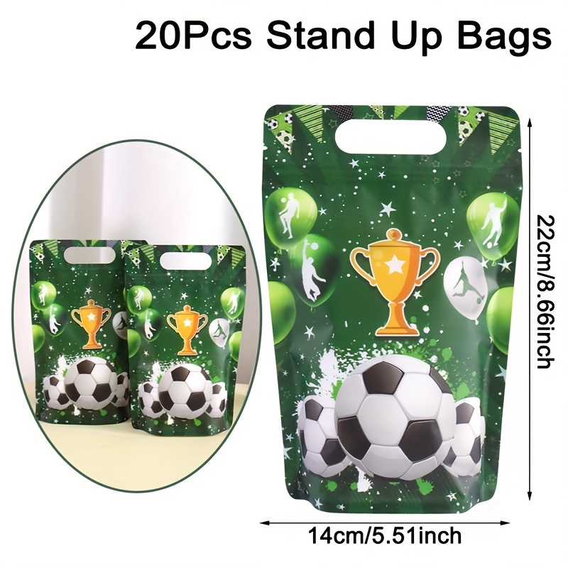 E-shop 10/20 Stück Fußball-Themen Wiederverschließbare Plastik-Geschenktüten mit Fußball- & Pokal-Motiven, Sportparty-Dekoration geeignet für