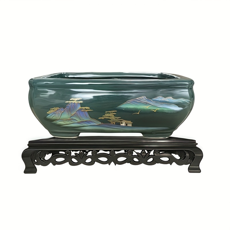 Image of [emerald Green Yixing Clay Planter] Pot For Succulents Indoor Plants, Thickened Handcrafted Garden Decor With Drainage Hole Gardening Gift Home Decor