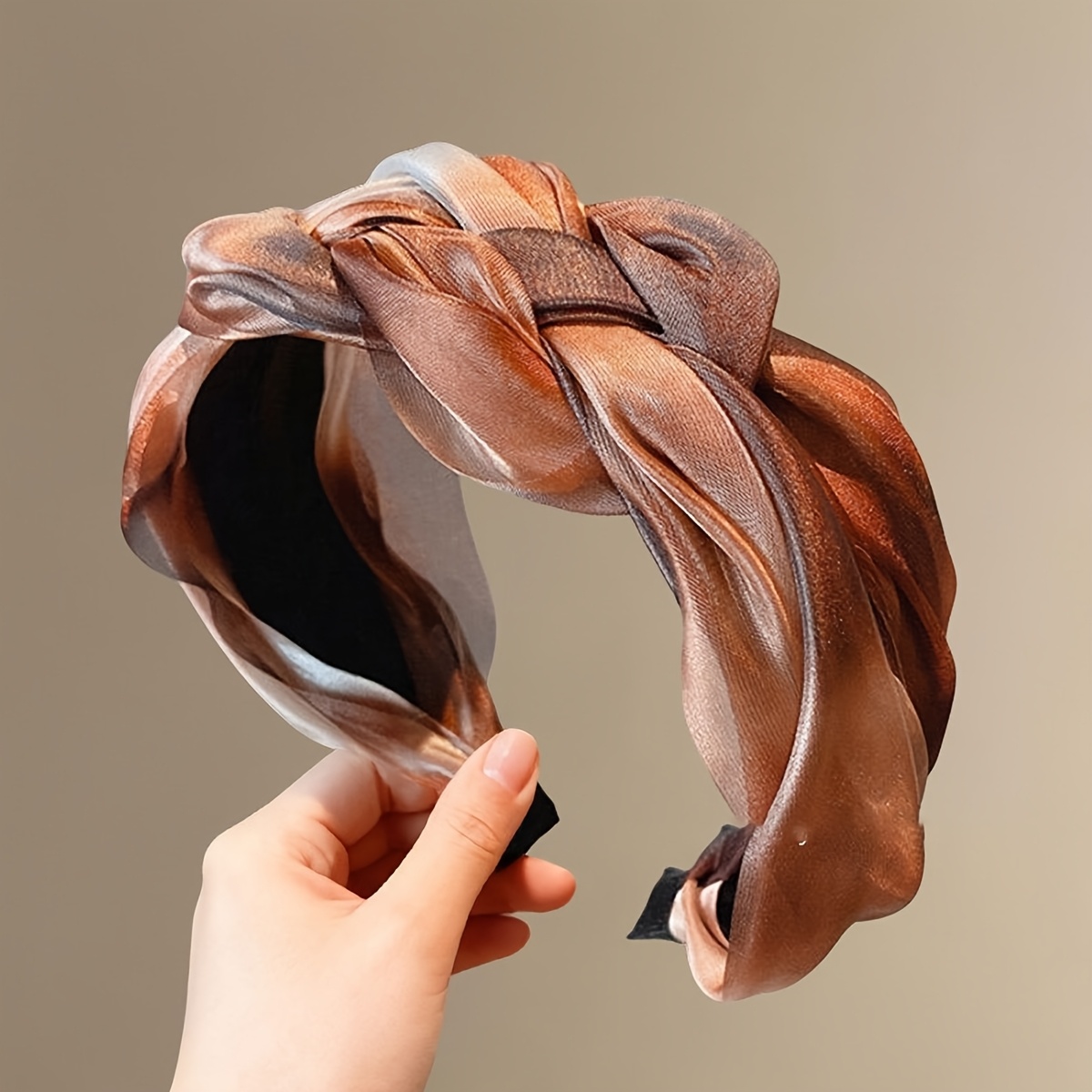 TEMU 1-pack Korean Style Fine Shimmer Yarn Braid Headband, New Gradient Versatile Hair Accessory, Hair-pressing Wide-band Headband