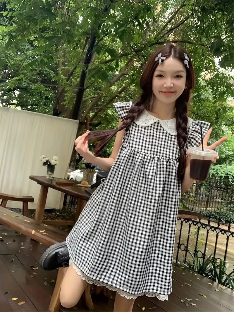 black and white peter pan collar dress zara 31 inches Waist Aphratti Women's Long Sleeve Fall