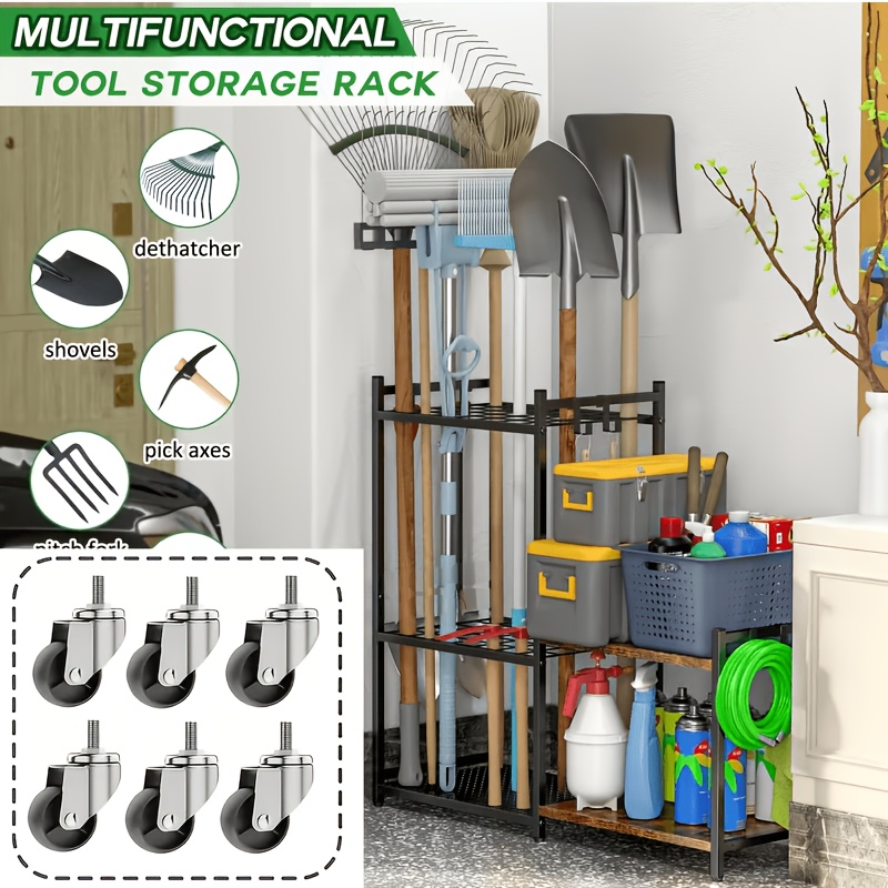 TEMU Porta Attrezzi da Giardino per Garage, Organizzatore di Attrezzi da Giardino, Pratico Porta Attrezzi con Ganci, Porta Attrezzi in Metallo per ,