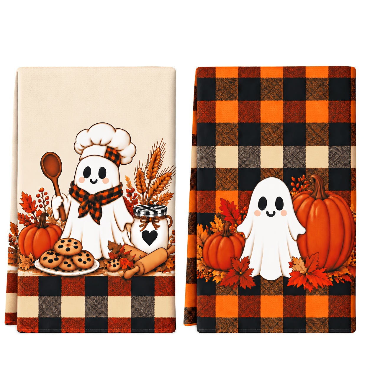 TEMU Ensemble de 2 torchons de cuisine Chef Citrouille d'Automne, style ferme vintage ludique pour laver la vaisselle et sécher , 16x24 pouces,