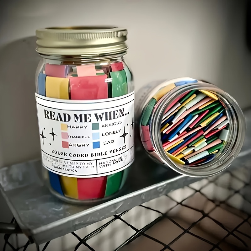 Bible Verse Jar, 90 Color Coded Bible Verses In A Glass Jar