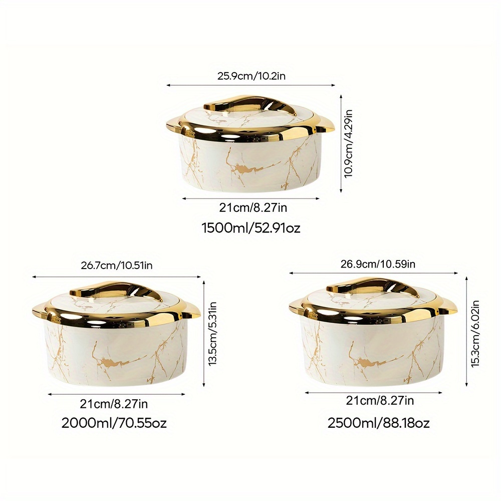 TEMU 3pcs Luxury Thermal Casserole Dish Set With Lids, Stainless Steel Food Warmer (2.6/2.1/1.6 Qt) - Keep Food Hot Or Cold For Hours, Leakproof