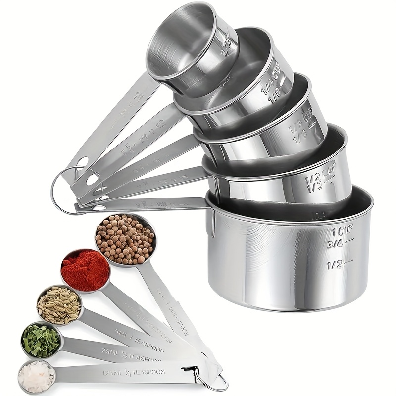 TEMU 10 Sets Of Stainless Steel Measuring Cups And Spoons, 5 Sets Of Stackable Measuring Cups + 5 Sets Of Measuring Spoons For Dry Food Or Liquid,