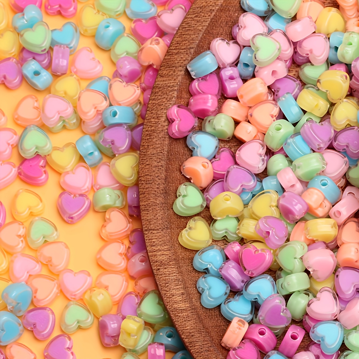 TEMU 150 pièces, Perles multicolores de cœur peintes à , Convient pour la décoration, , les et les loisirs créatifs DIY