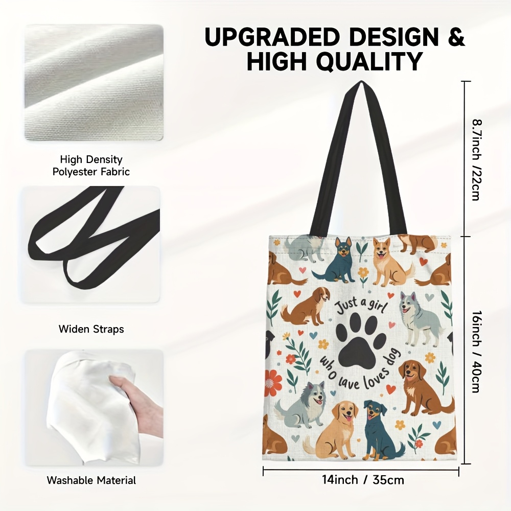 TEMU 1 sac en toile avec impression "Maman de chien" à imprimé facile, élégant, léger et spacieux pour le shopping, de plage et au travail