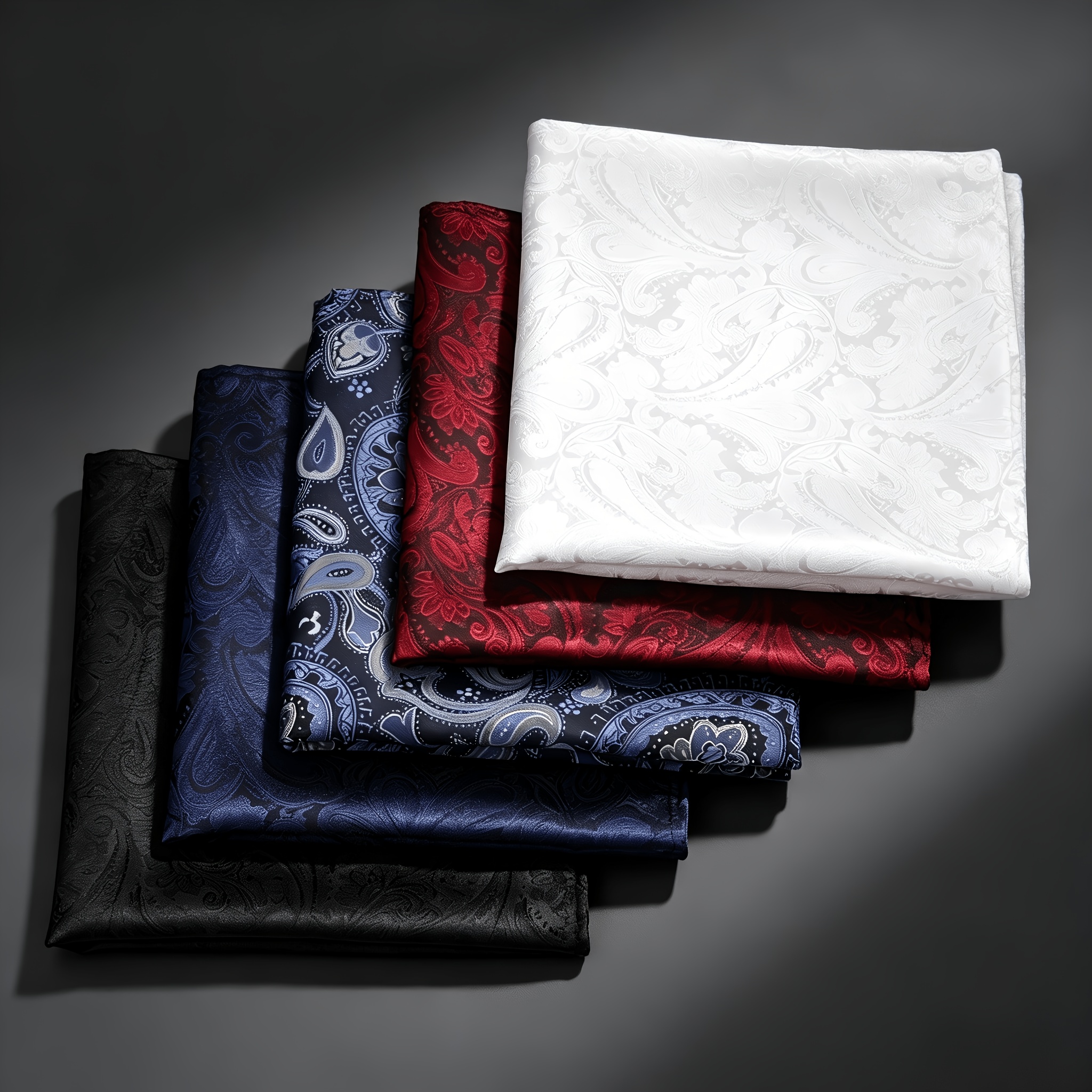 TEMU Light Luxury High-density Jacquard Paisley Pattern Men' Square 5pcs Set, Versatile Square Scarf For Business And Wedding Banquets