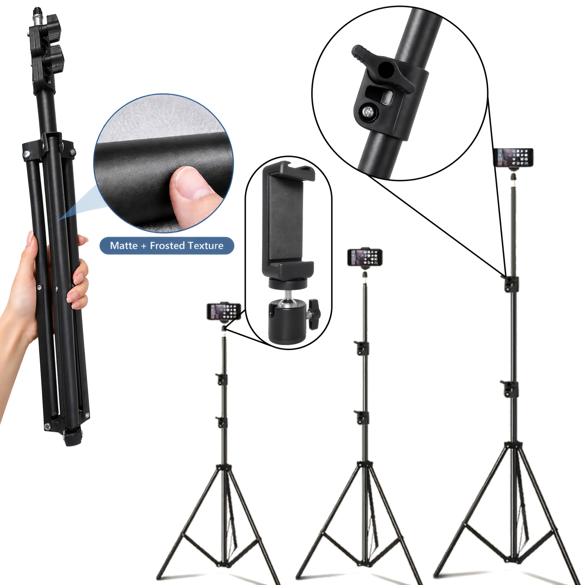 Image of 63-inch With Foldable Metal Tripod And Phone Holder Clip, 160.02 Cm Multifunctional Iron Tripod, Phone And Camera Tripod, Universal Triangular Metal Iron Stand