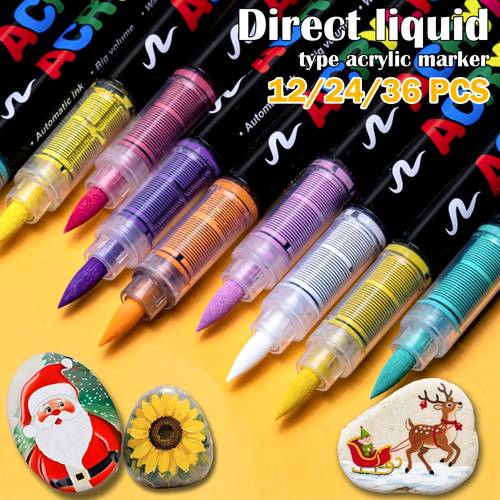 36/24/12 Color Direct-Liquid Acrylic Marker Set, Professional Grade Paint Pens, New Design Suitable for Rock Painting, Glass, Plastic, Fabric, Stone, Pumpkin Decoration, Wood And Ceramics - Professional Art Use