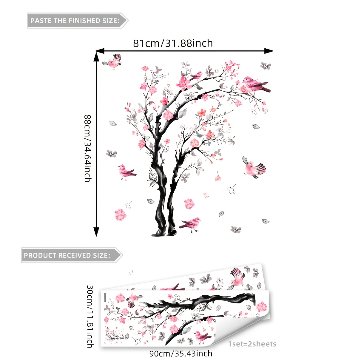 Image of A Set Of 2 (30 * 90cm * 2pcs) Peach Decor Wall Stickers Bedroom Living Room Sofa Entrance Background Wall Stickers (ms7259-yc)