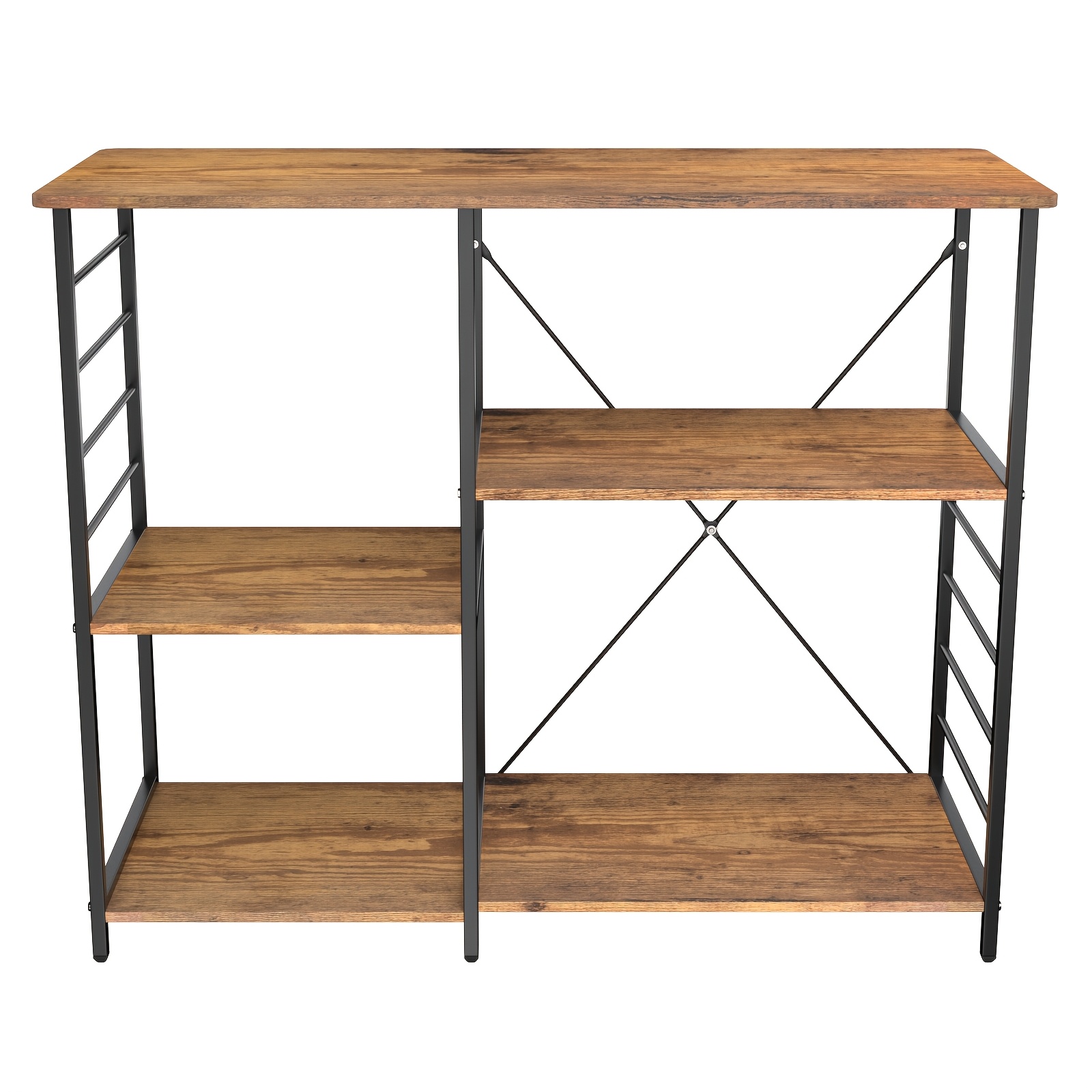 Image of Freestanding Kitchen Shelf/cabinet With ; Used As A Kitchen Island Or Microwave Rack; 3-tier Design; Structure; Walnut
