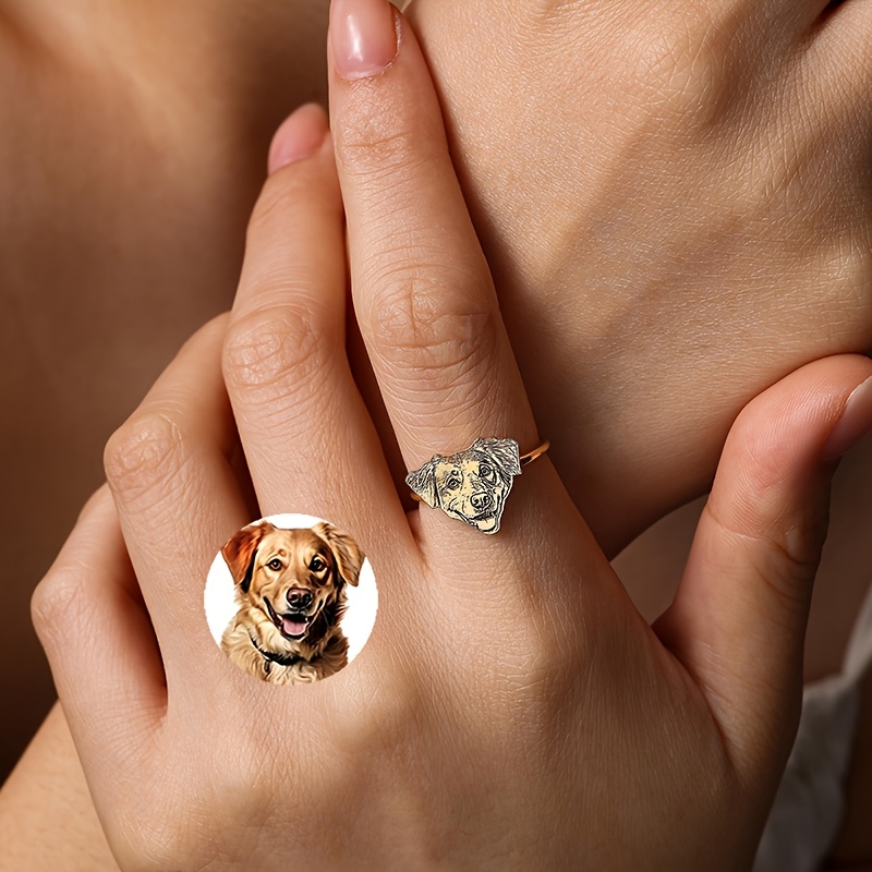 Custom Photo Engraved Pet Portrait Ring, Personalized Gift