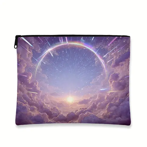 1pc makeup bag for galaxy design with rainbow stars clouds 22x18 organizer pouch double sided washable zipper womens makeup or gift cosmetic storage organizer doublesided design durable zipper closure