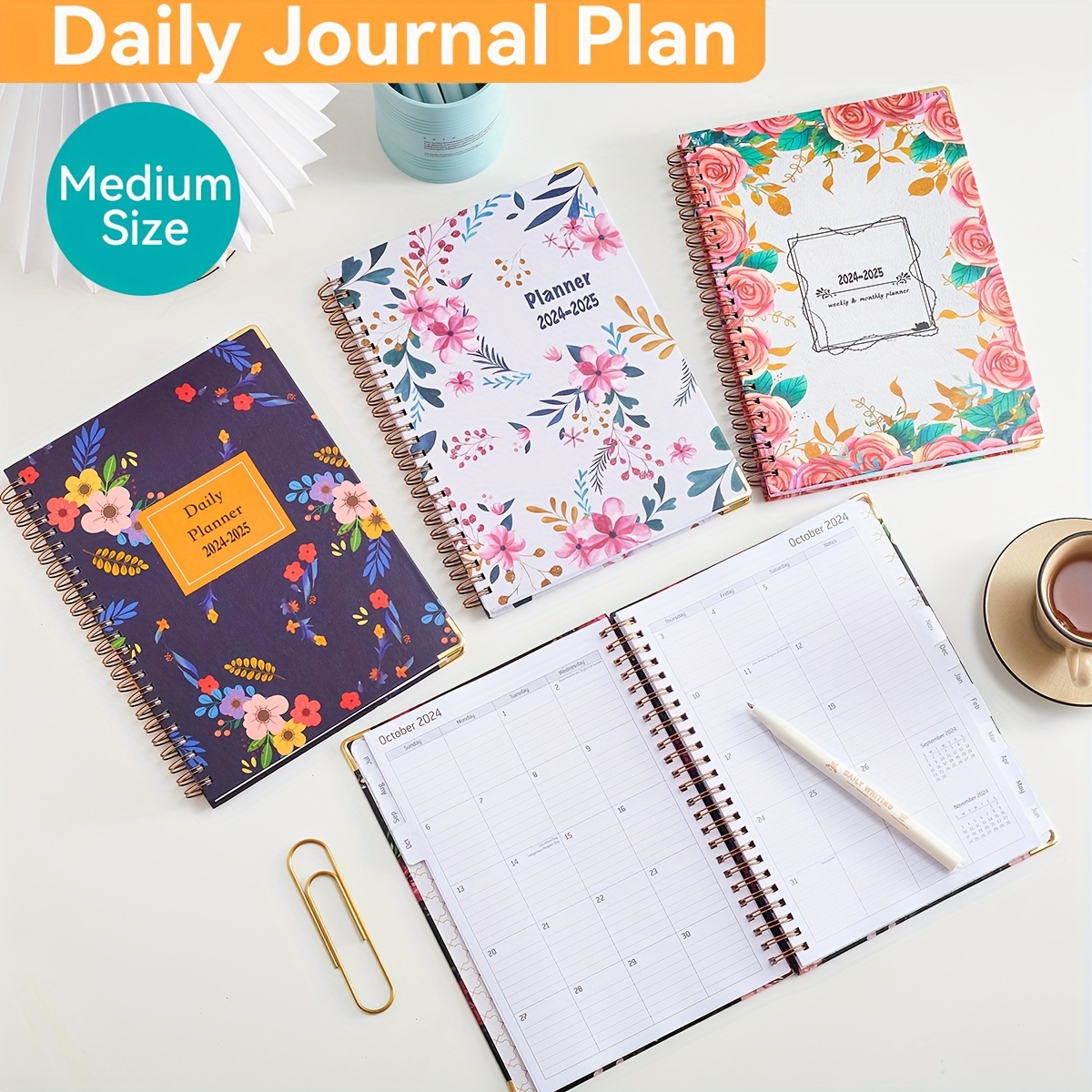 

24-25 Daily Planner-weekly & Monthly Planner Spiral Bound, Jul 2024 - Jun 2025, Hardcover, Monthly Tabs, Note Page, Inner Pocket. Twin-wire Binding, Daily Journal Plan For Offices&teachers.