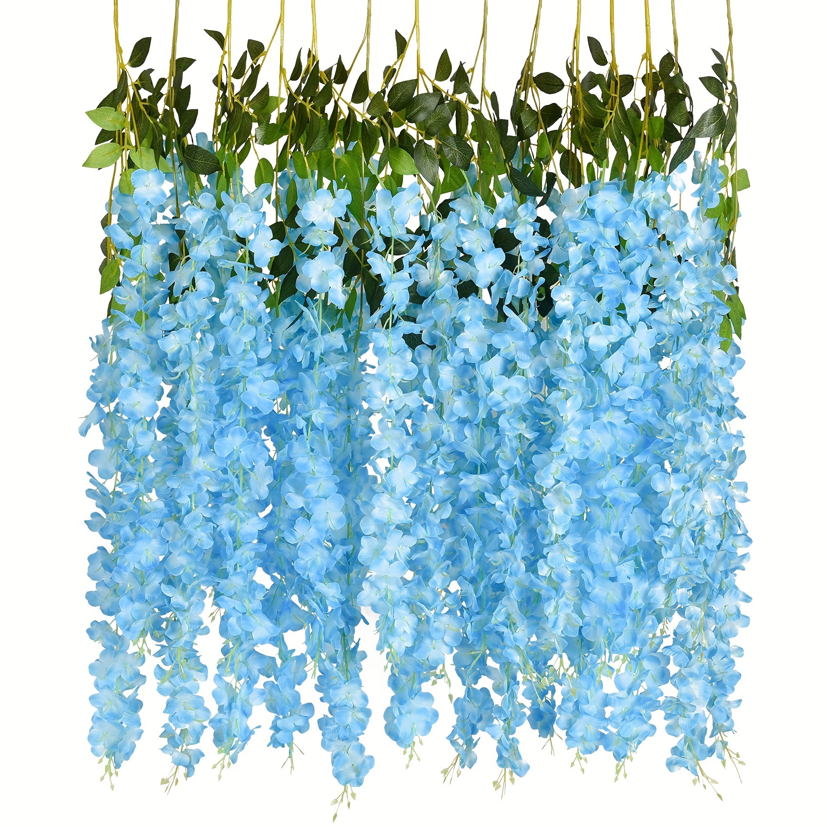 

10pcs Artificial Wisteria Vine 3.6 Feet Fake Flowers Hanging Garland Silk Flowers String For Wedding Party Garden Outdoor Wall Decoration (blue)