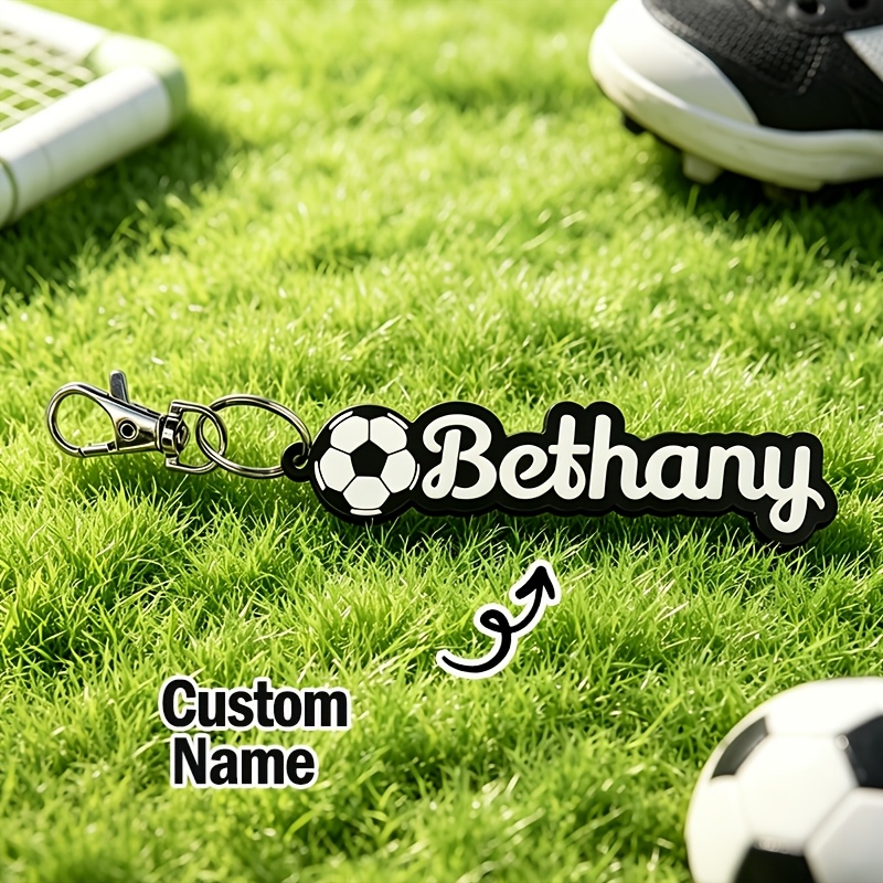 TEMU [3d Custom] 1pc Personalized Name Soccer Ball Keychain, Custom Name Tag, Custom Team, Player And Initials Design, Ideal For Sports Lovers, ,