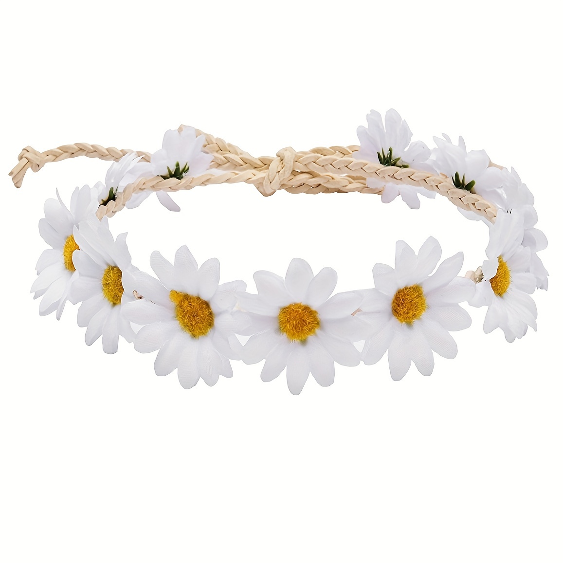 Image of 1pc Boho Chic Daisy Hair Wreath - Polyester And Spandex Floral Crown, Hippie Sunflower Headpiece For Bridal, Photo Props, No Feather, Wedding Bride Hair Wreath