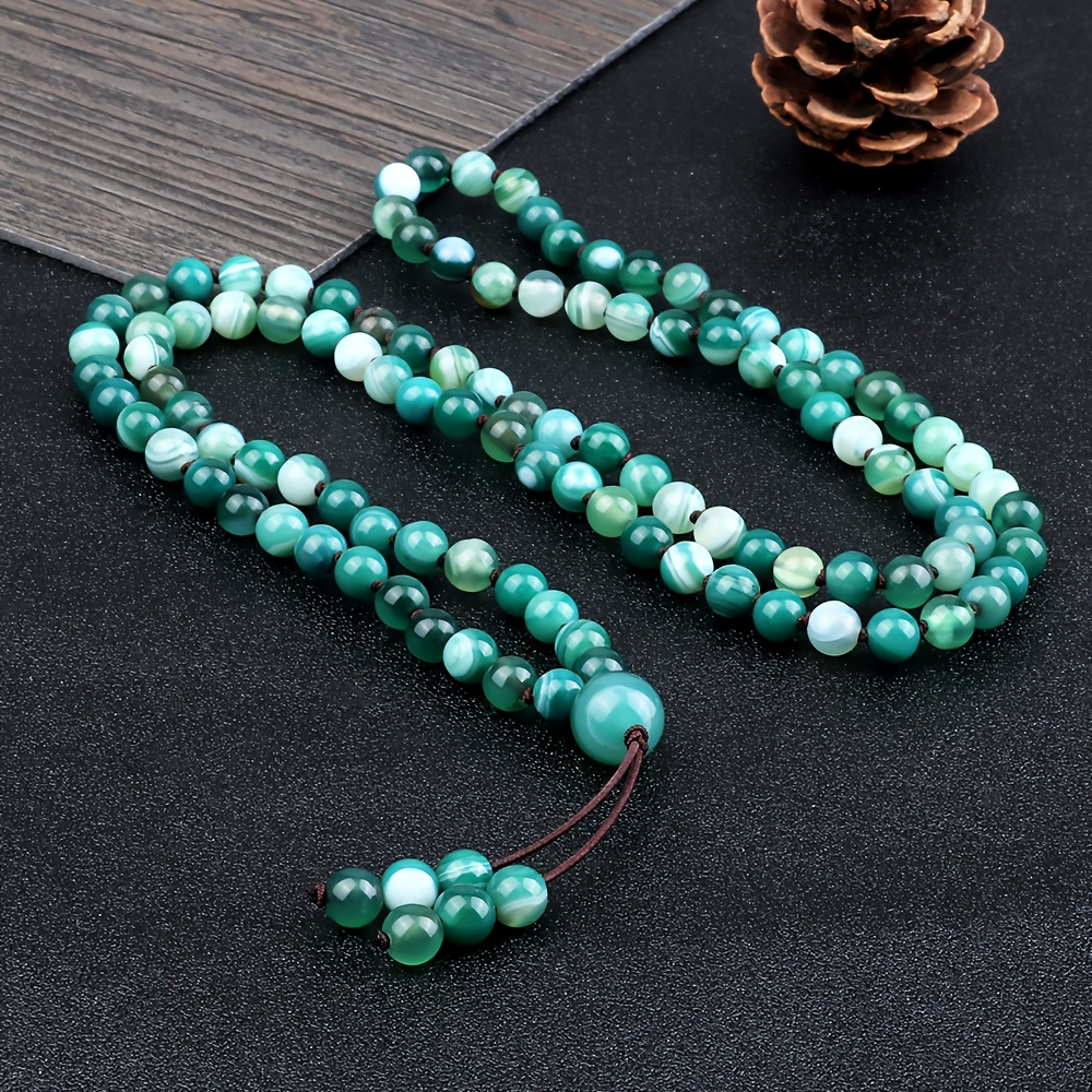 Vacation Style Green Striped Agate Necklace, Gift for Him