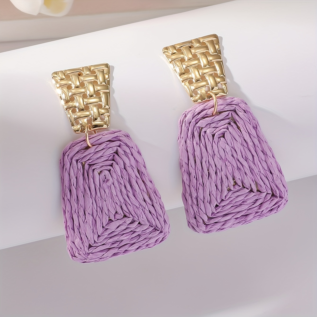 Geometric Raffia Grass Dangle Earrings Boho Party Style