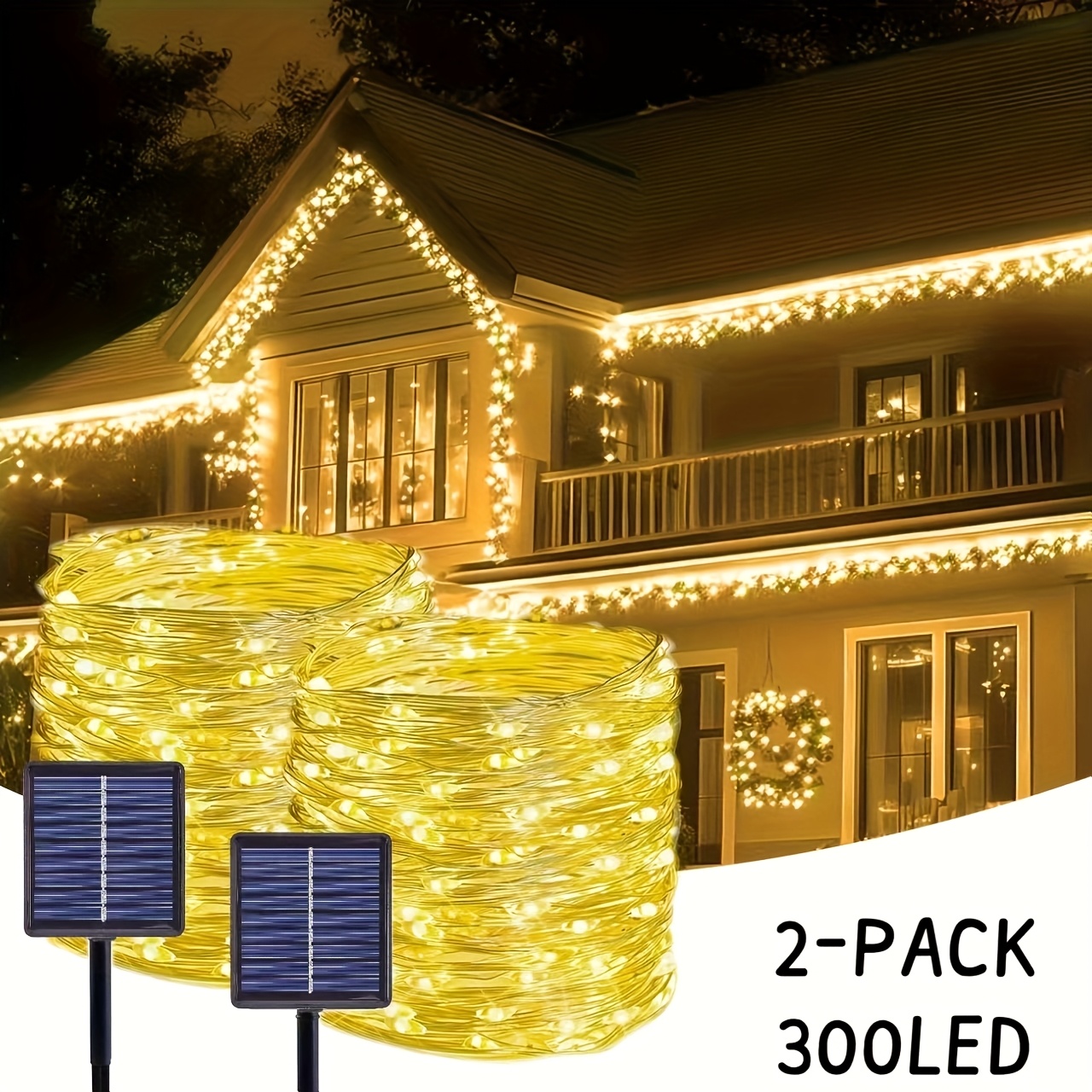 E-shop 2er-Pack, 300/200/100 LED Solarleuchten aus Kupferdraht für den Außenbereich, 8 dynamische Lichteffekte, ein Must-Have für die