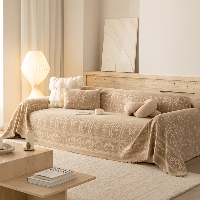 1pc BYFANG European Luxury Floral Chenille Sofa Cover with Fringe Trim - -Piece Pet-Friendly Sofa Protector Suitable for 1-4 Seater Sectional Sofas, Fringed Edges, Machine Washable Cover Fits for Single/Double/3-Seater/4-Seater Couches