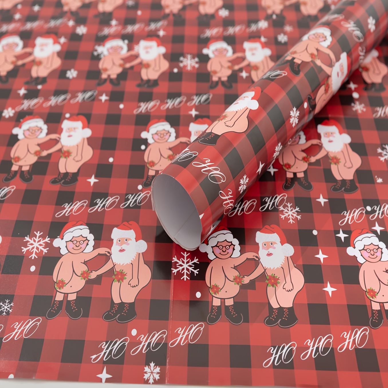 

6-pack Novelty Christmas Wrapping Paper, 20x28 Inches, Funny Naked Santa Design, Reindeer & Snowflakes, Gift Wrap Sheets