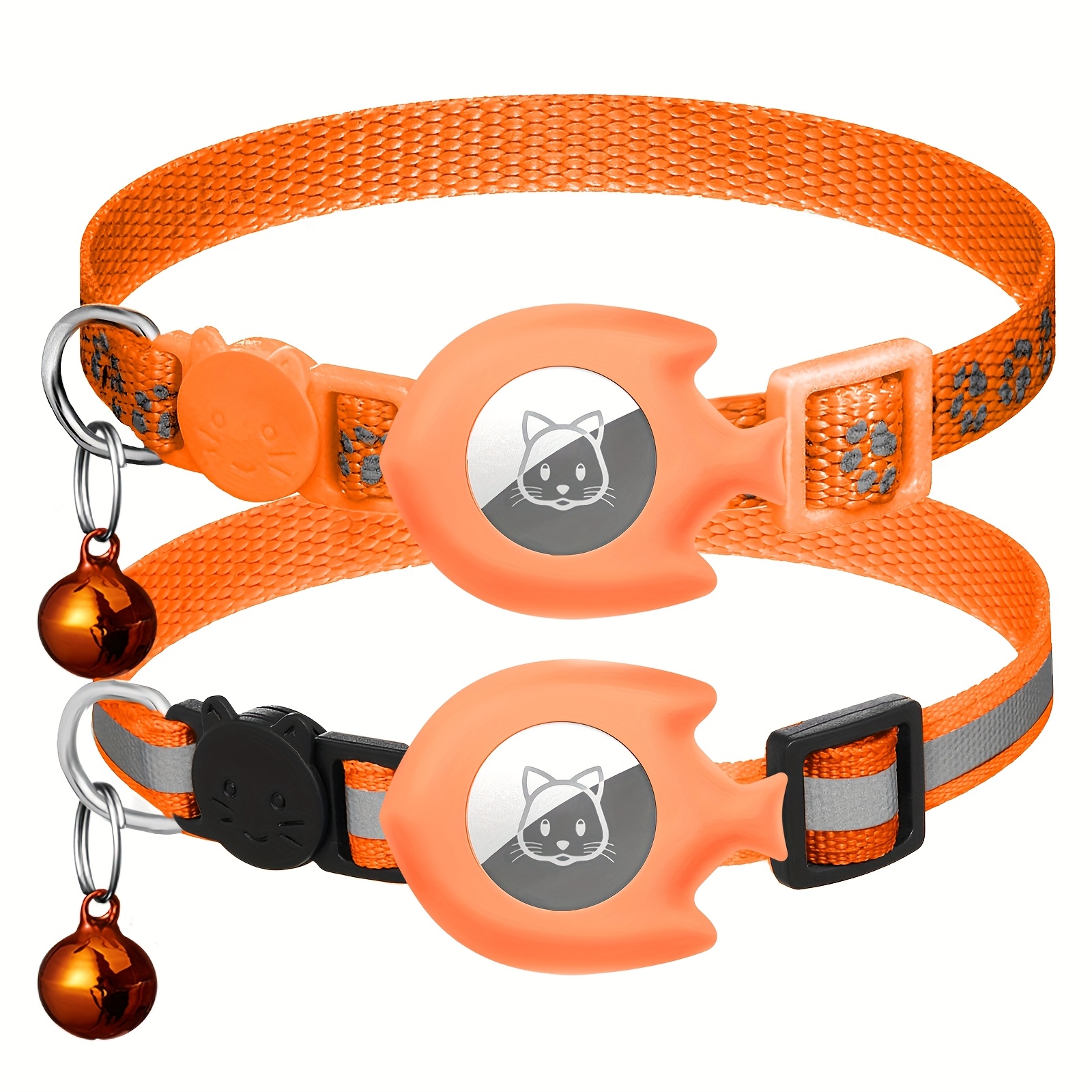 2pcs Cute Cat Collars, Fish-Shaped Holder Suitable for Airtag, Reflective, Breakaway, with Bell, Adjustable 17.78-30.48 cm, Safety Buckle, with Cat Collar Holder for Girl Boy Cats Pet Supplies, Gifts (Without Airtag), Without Battery - Image 9