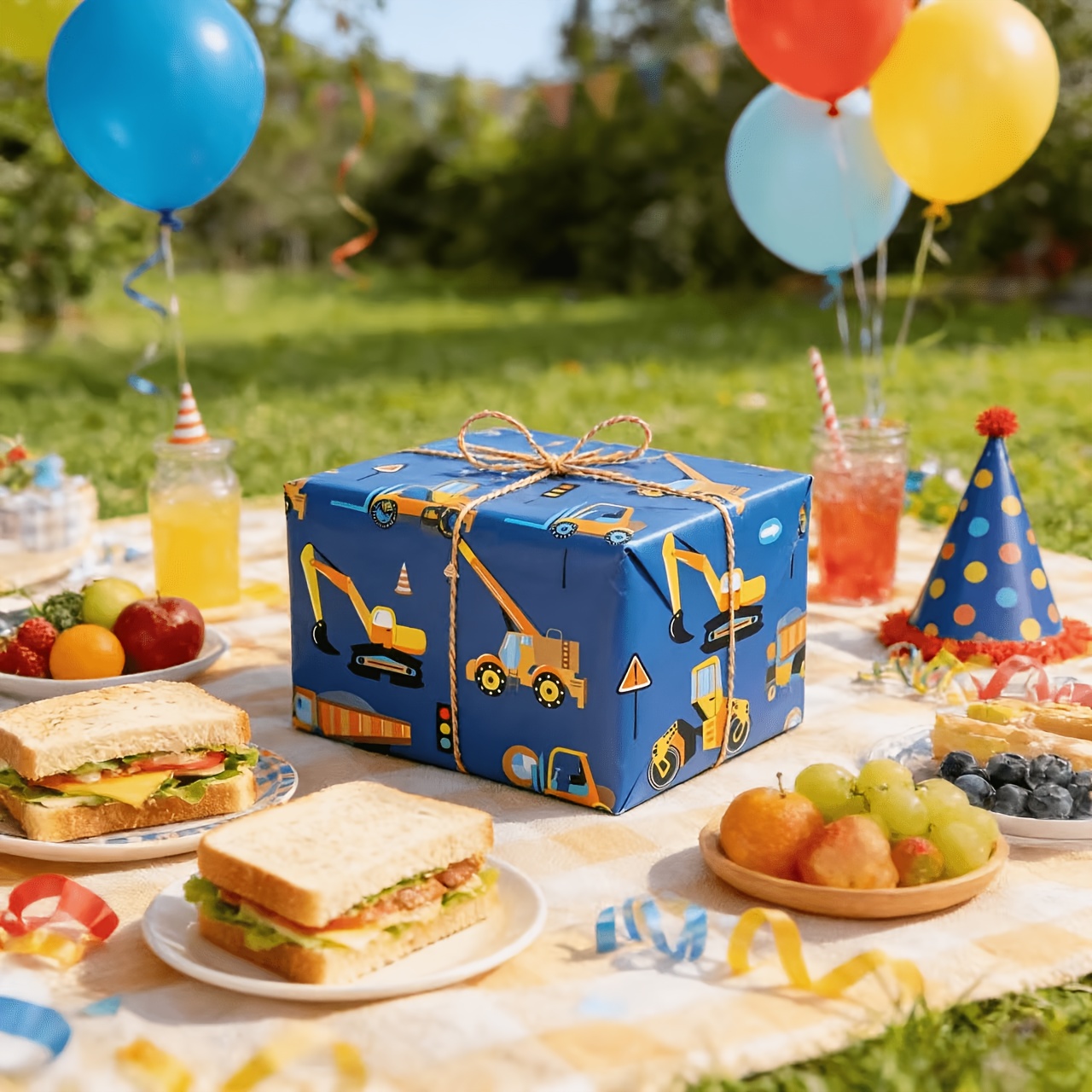 1 Roll Of 118.11" X 16.93" Cartoon Construction Vehicle Wrapping Paper, Excavator And Crane Pattern, Boys' Birthday Children's Gift Wrapping Paper