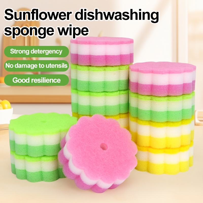 

6/12/20pcs -layer Sunflower Cleaning Sponges, Dish Cloths, Scouring Pads, Cleaning Brushes, Cleaning Tools, Dish And Pot Brushes, Easy To Clean, Oil-resistant, Quick Stain Removal, Cleaning Magic Tool