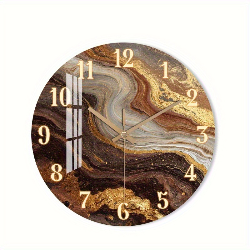 TEMU 1pc Silent Wall Clock Non-ticking Wooden, Decorative Circular Clock Abstract Marble Texture Clock For Dining Room, Hallway, Study Room, Home