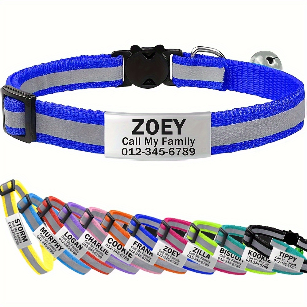 TEMU Personalized Reflective Cat Collars , Pet Collars ,