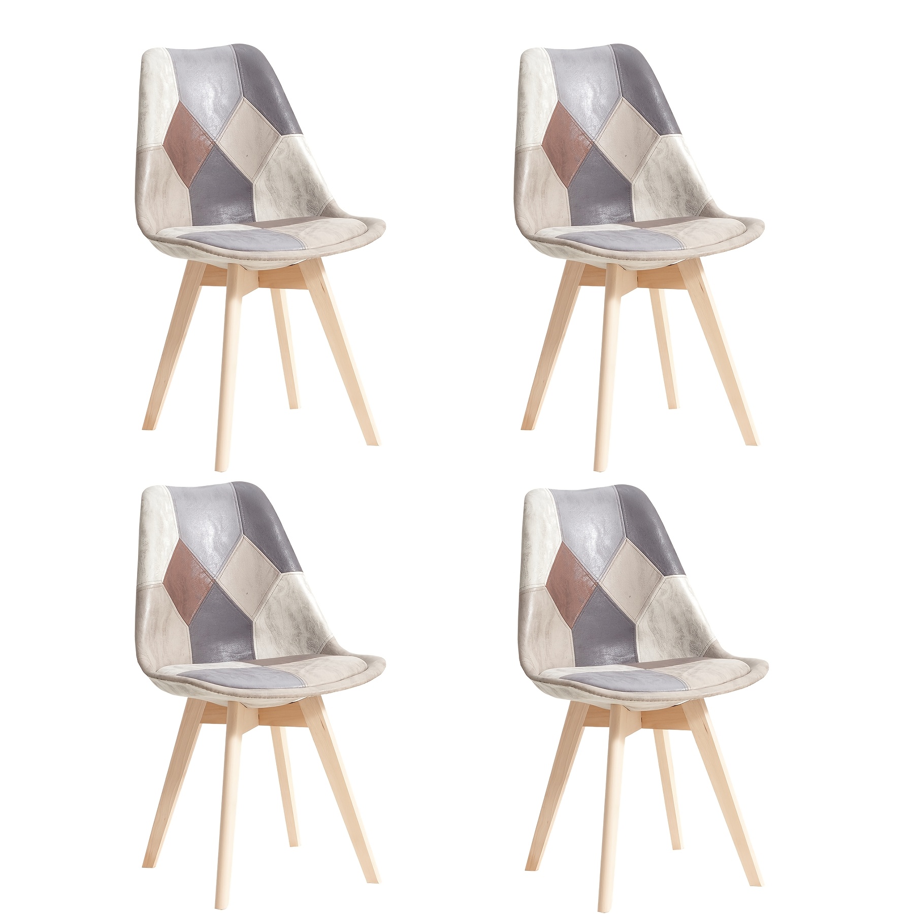 Image of Egoonm Set Of 2/4pcs Faux Leather Dining Chairs, Upholstered Kitchen Chairs With Wood Legs, Tulip Design Chairs For Dining Room, Living Room, Bedroom, Cafe (brown)