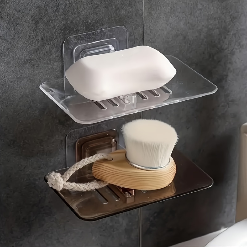 TEMU Fashionable Rectangle, Wall-mounted Soap Dish - Seamless Installation, No Drilling Required, Drainage Design, Ideal For Bathroom Organization