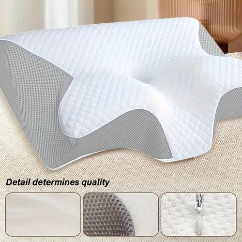 memory foam cervical pillow ergonomic neck pillow slow rebound relaxation white 100 cover polyurethane foam 100 filling plain weave knitted machine washable flat mesh printing for back and side sleepers suitable for all sleeping